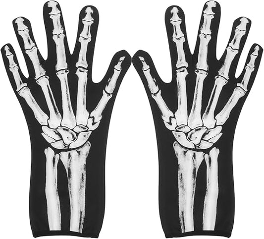 Halloween Skeleton Gloves - Full Finger Skull Ghost Gloves Unisex Skull Pattern Props for Halloween Party Cosplay
