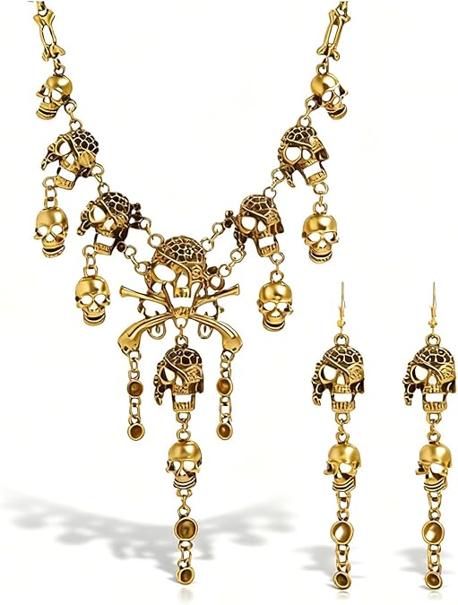 Pirate Costume Women Pirate Jewelry Accessories Skull Skeleton Necklace Earrings Halloween Costumes Womens Pirates Costume Shirt Dress