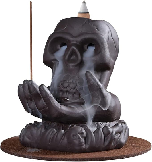 Skull Incense Burner Holder Ceramic Backflow Incense Burner Insencents Holder Home Decor Aromatherapy with 20 Upgraded Backflow Incense Cones + 30 Incense Sticks
