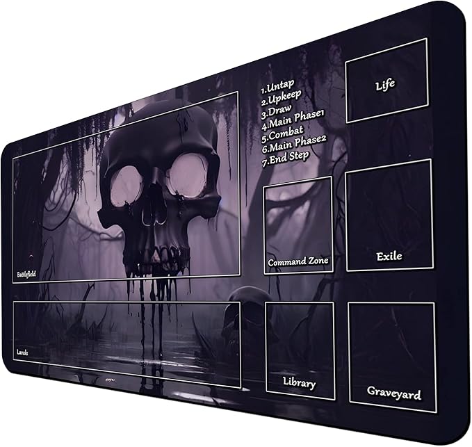 MTG Playmat, Skull TCG Play Mat for DND TCG 24 x 14 inches Trading Card Inked Game Playmats with Storage Bag Smooth Rubber Surface Battle Game