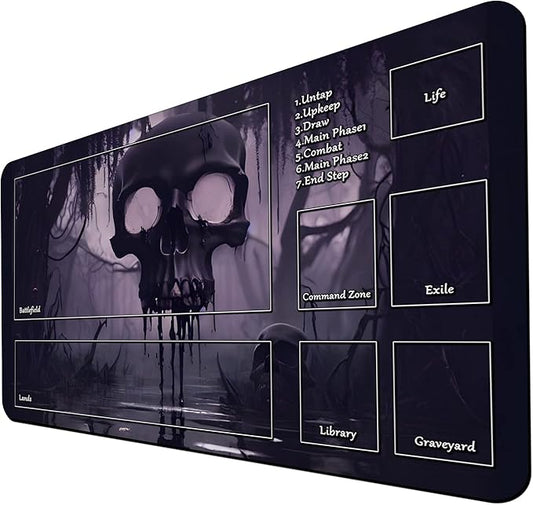 MTG Playmat, Skull TCG Play Mat for DND TCG 24 x 14 inches Trading Card Inked Game Playmats with Storage Bag Smooth Rubber Surface Battle Game