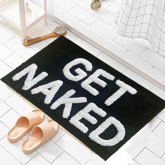 Zeeinx Get Naked Bath Mat Cute Bathroom Rugs Non Slip Microfiber Bath Rugs Funny Bathroom Decor Machine Washable Black Bath mat for Tub and Shower,16”x24”