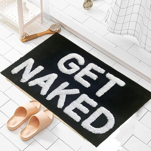 Zeeinx Get Naked Bath Mat Cute Bathroom Rugs Non Slip Microfiber Bath Rugs Funny Bathroom Decor Machine Washable Black Bath mat for Tub and Shower,16”x24”