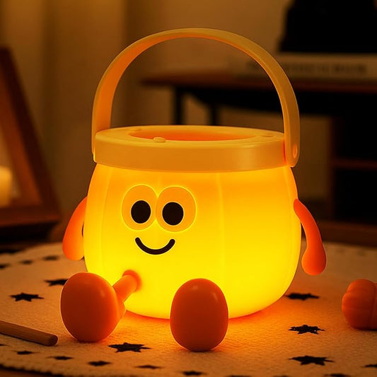Pumpkin Night Light for Kids, Rechargeable Bedside Lamp, Portable Handheld Lamps, Pumpkin Lantern Lamp for Office, Room Decor, Cute Sleep Nightlight, Funny Christmas Gifts for Baby Teen Adult