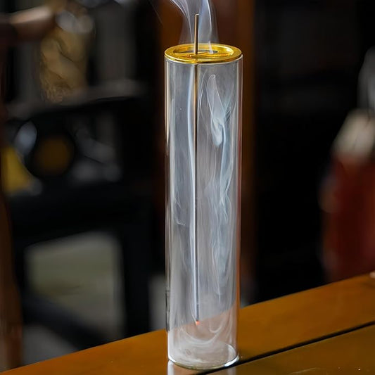 Glass Incense Holder,Incense Burner for Sticks with Ash Catcher- Anti-Ash Mess-Free, for Meditation, Yoga, Spa, Home Decor & Gift (Golden Clamp)