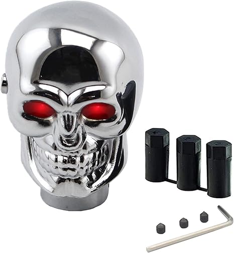 ASUBHA Skull Shifter Knob, Personalized Skull Shifter Head with Adjustable LED Double Eyelet Decorations, Gear Knob Head Universal Car Interior Accessories Fit Most Manual Automatic Car Truck SUV