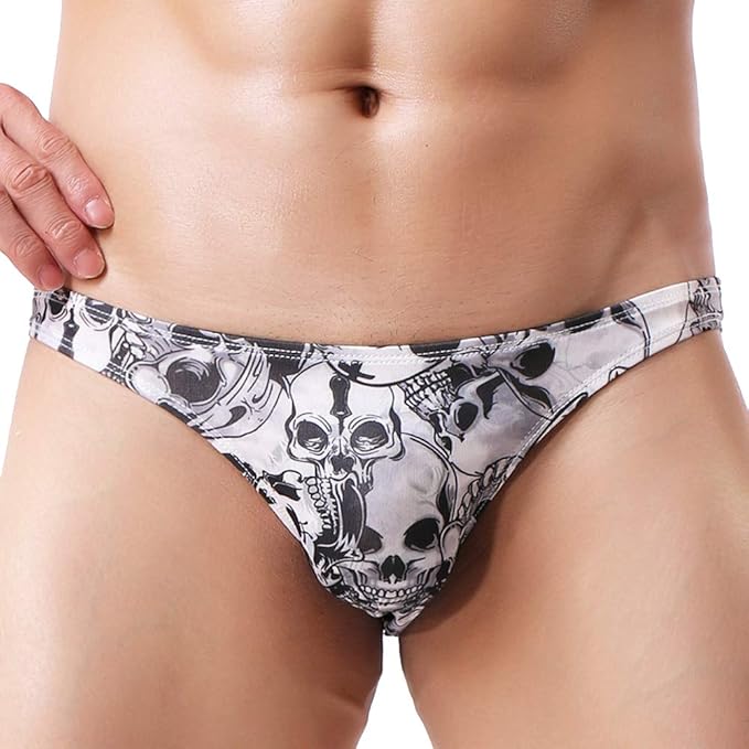 Men's Mini Bikini Briefs Low Rise Sexy Skull Print Underwear Thongs
