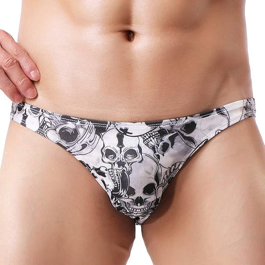 Men's Mini Bikini Briefs Low Rise Sexy Skull Print Underwear Thongs