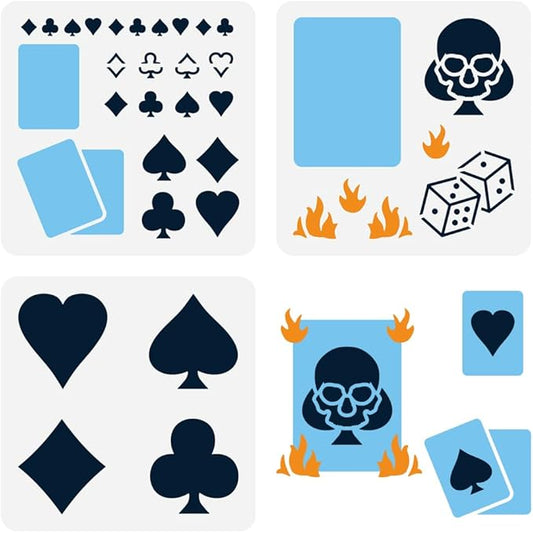 FINGERINSPIRE 3 Pc Playing Card Stencils - 5.9x5.9 inch Death Dealer Patterns for Painting, Plastic, Spade, Club, Diamond - Reusable DIY Art Craft Stencils for Home Wall Decor