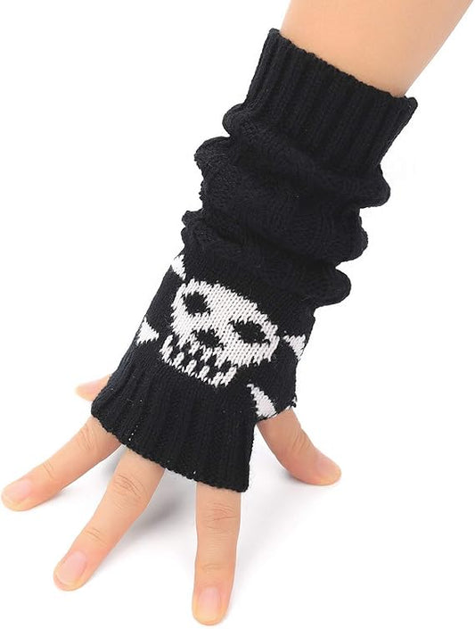 Arm Warmers Goth Knitted Fingerless Gloves Punk Skull Hand Warmers for Cosplay Typing Driving