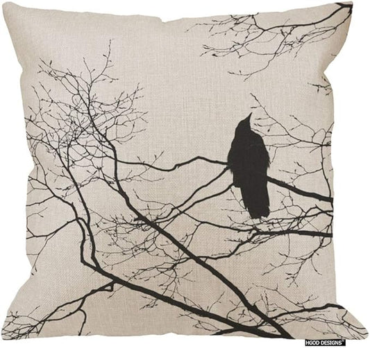 HGOD DESIGNS Modern Cushion Cover Gothic Raven on a Tree Branch Pillow Case Black White (Bird) 18 X 18 Inch