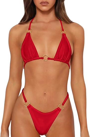 Sexy Bikinis for Women 2 Piece Bikini Spaghetti Strap Swimsuits Solid Color Bathing Swimwear Triangle Bathing Suit