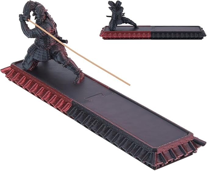 DICOSMETIC Incense Holder Samurai Incense Burner Medium Violet Red Incenses Holder with Storage Box Ash Catcher Warrior Incenses Burner for Aromatherapy Meditation Yoga Room Decor