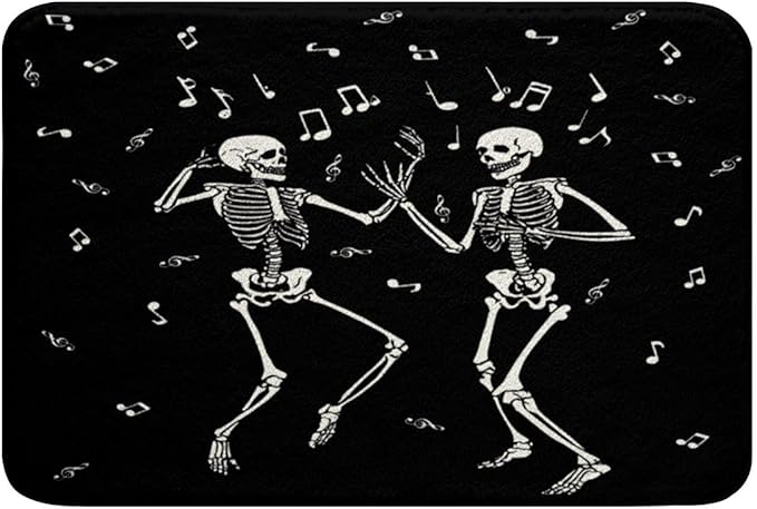 Erosebridal Halloween Skull Dancing 20"X 32" Bath Mat, Gothic Skull Singing Bathroom Rugs, Skeleton Music Note Doormat, Musical Notes Non Slip Bath Rug for Kids Boys Men
