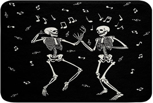 Erosebridal Halloween Skull Dancing 20"X 32" Bath Mat, Gothic Skull Singing Bathroom Rugs, Skeleton Music Note Doormat, Musical Notes Non Slip Bath Rug for Kids Boys Men
