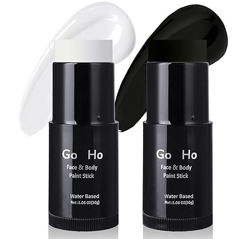 Go Ho White and Black Face Paint Stick,Full-coverage Washable Face Body Paint for Art Theater Halloween Cosplay Skull Zombie Vampire Skeleton Clown SFX Makeup