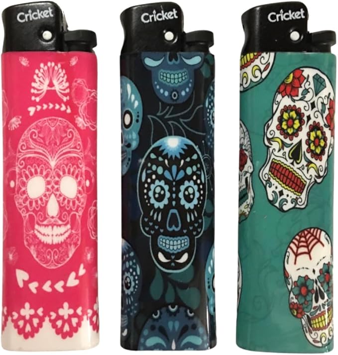 Generic 3 Cricket Skulls Lighters - Made in Holland - Regular Size, Assorted