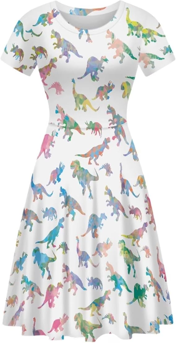 Women's Short Sleeve Midi Dresses Summer Casual Crewneck Waisted A Line Dress