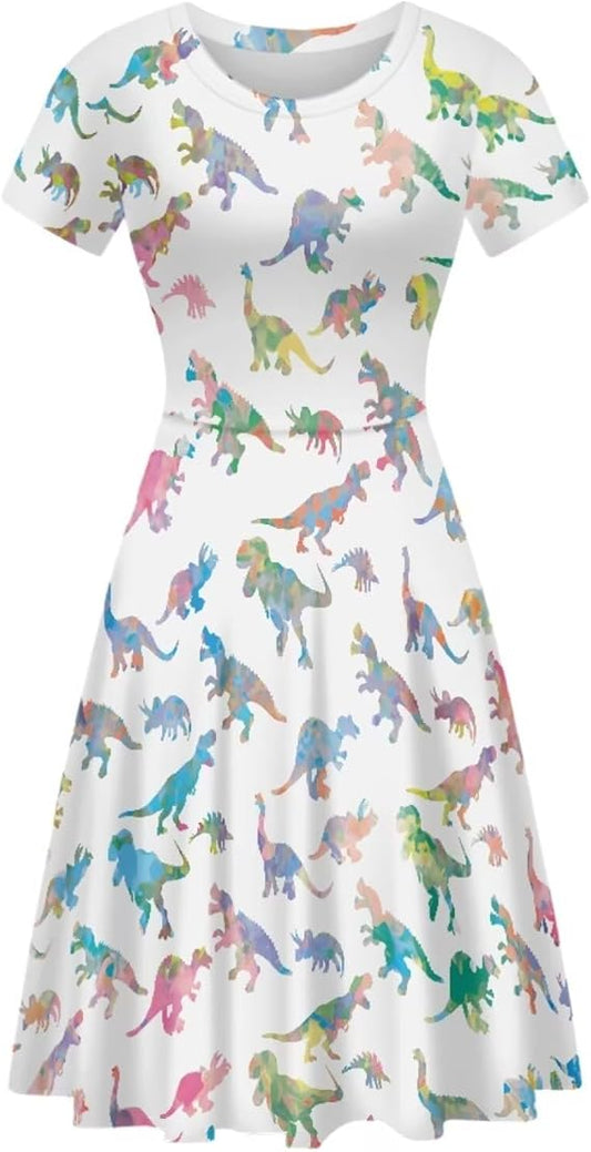 Women's Short Sleeve Midi Dresses Summer Casual Crewneck Waisted A Line Dress