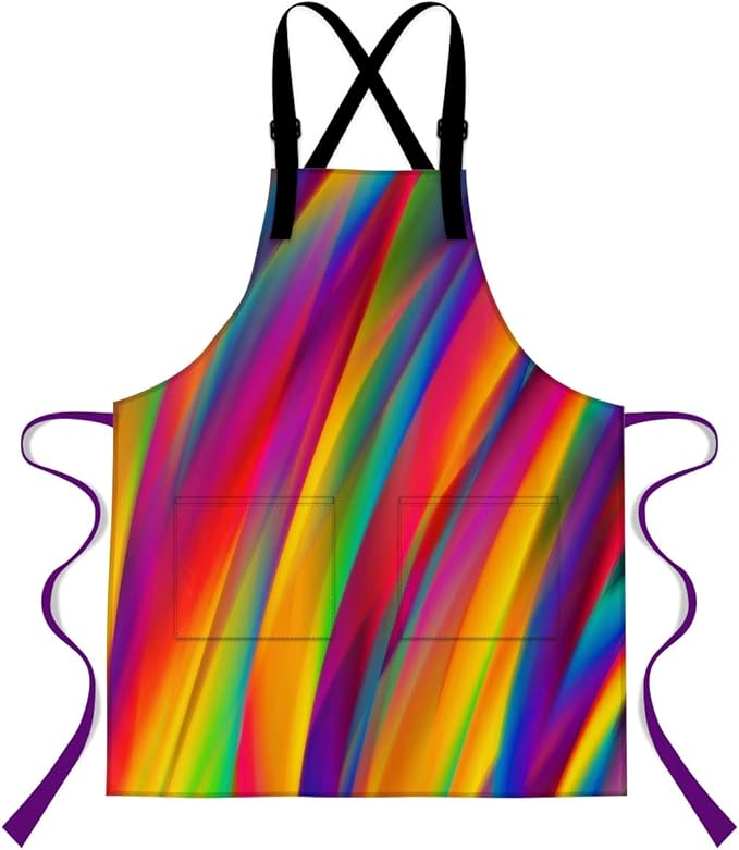 Abstract Rainbow Apron 33.4''x27.5'',with 2 Pocket Extra Long Waist Tie Adjustable Shoulder Straps Apron for Home Kitchen Cooking WQXPMN73