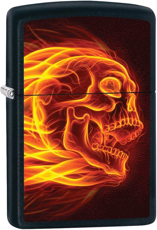 Zippo Lighter: Flaming Skull - Black Matte 79995