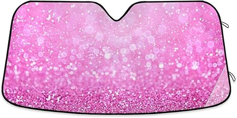 Pink Glitter Sparkle Print Car Windshield Sun Shade Block UV Rays Sun Visor Protector Accordion Folding Sunshade Keep Vehicle Cool & Damage Free,Easy to Use,Fits Windshields of Various Sizes