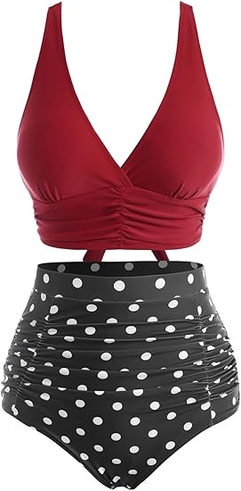 Women's High Waisted Bikini Sets Two Piece Padded Retro Vintage Tummy Control Swimsuit Gothic Bathing Suit