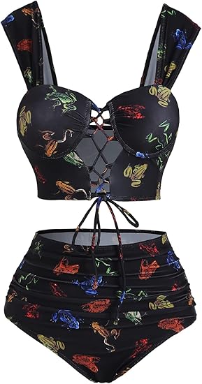 Bikini Set for Women Two Piece Bathing Suit High Waisted Bikini Gothic Sun and Moon Tummy Control Swimsuits