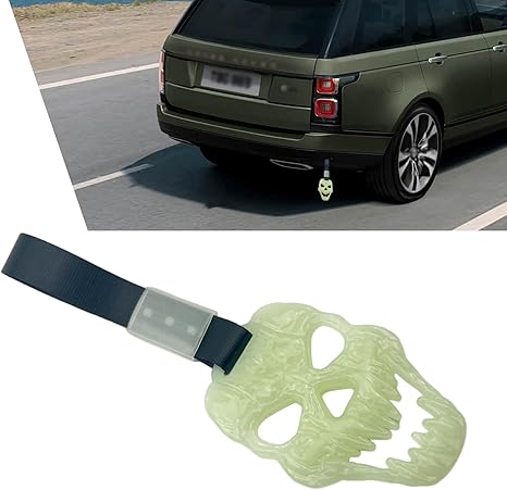 Skull Car Drift Charm, Front Rear Bumper Warning Ring with Handle Strap, Horror Skeleton Car Bumper Decor, Universal for Most Cars Interior Exterior Decoration (Fluorescent Green)