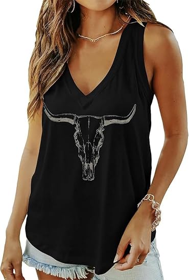 Summer Deep V-Neck Tank Tops for Women Casual Cute Sleeveless Graphic Printed Shirt