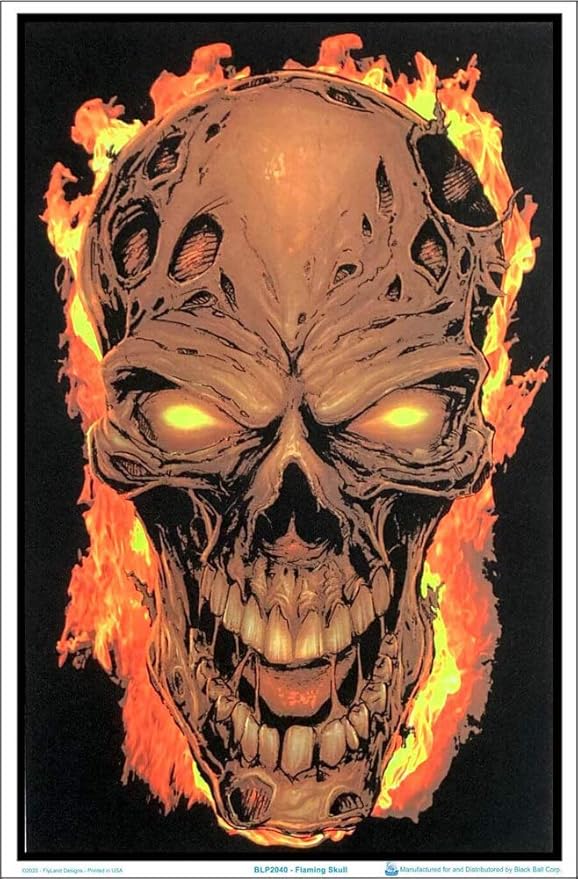 Scorpio Posters Flaming Skull Blacklight Poster - Authentic Blacklight-Reactive Flocked Material - 23" x 35"