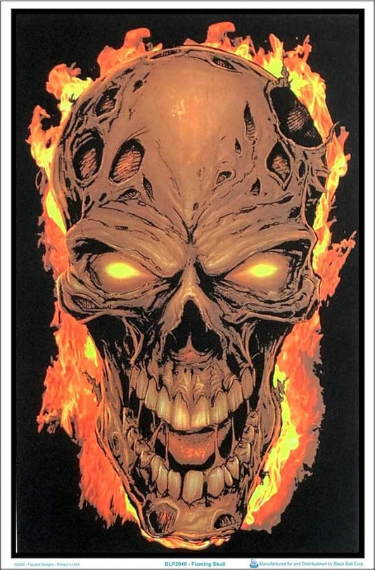 Scorpio Posters Flaming Skull Blacklight Poster - Authentic Blacklight-Reactive Flocked Material - 23" x 35"