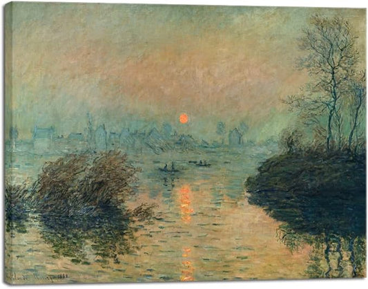 Wieco Art Canvas Wall Art Sunset on the Seine at Lavacourt, Winter Effect by Claude Monet Oil Paintings Canvas Prints Landscape Pictures Artwork on Canvas for Home Decorations