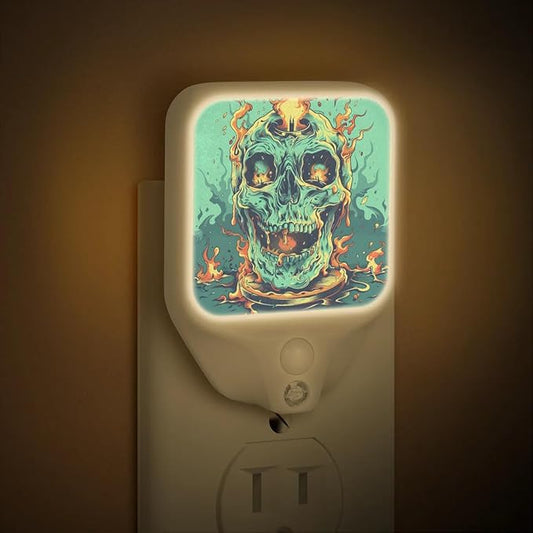 LED Night Light, Gothic Skull Night Light Plug Into Wall Adjustable Brightness, 1.5W Night Lights with Dusk to Dawn Sensor & Motion Sensor for Kids Room, Stairway,A406