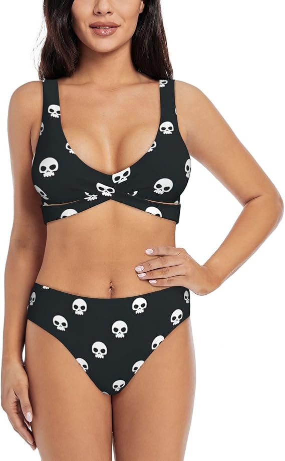 Skull Bikini Sets for Women Swim Top with Built in Bra Two Piece Swimsuit Push Up Beach Swimwear