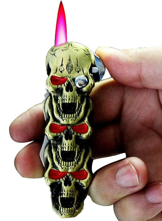 (Without Butane) Jet Torch Lighter, Windproof Lighter Metal Skull Design, Butane Gas Refillable, Good for Gift, Suitable for Outdoor Camping, Sports