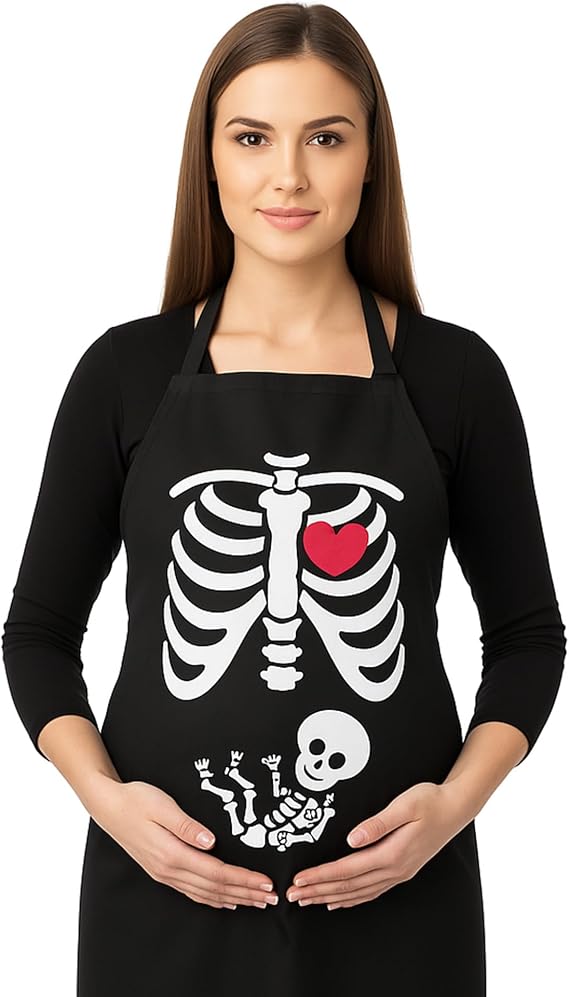Hercicy Halloween Maternity Costume Skull Head Apron Ghost Doll Baby Perspective Pregnant Skull Rib Apron Fun Pregnant Halloween Costume Preggo Women's Clothing