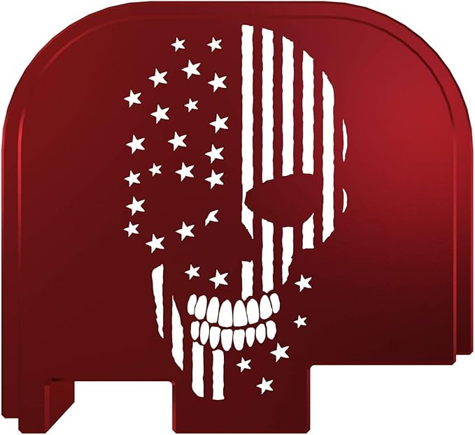 Rear Slide Cover Plate for Glock - Red American Flag Skull - for Glock 43-43x-48