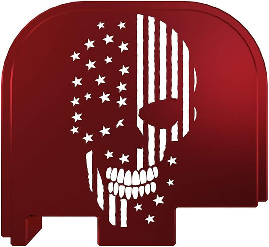 Rear Slide Cover Plate for Glock - Red American Flag Skull - for Glock 43-43x-48