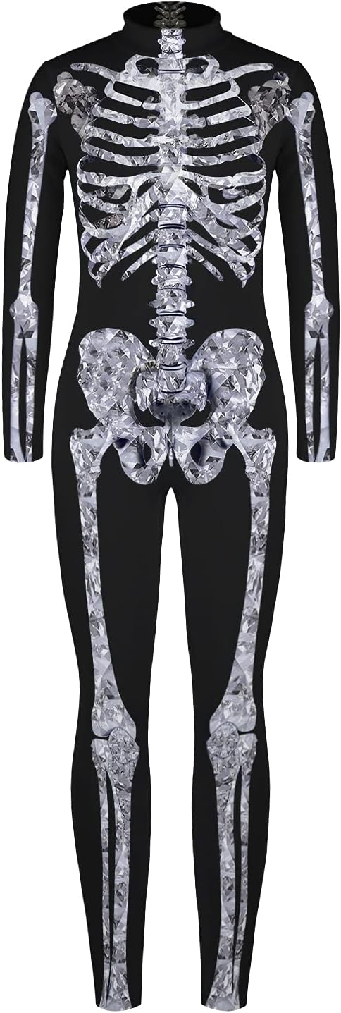 Kids Halloween Jumpsuit Zip Up Back Boys Girls Skeleton Bodysuit 7-14 Years