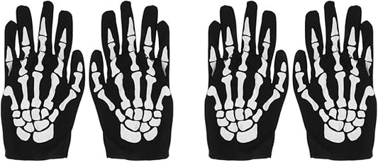 2 Pair Skeleton Gloves - Glow in the Dark, Skull Pattern Fullfinger Emo Goth Halloween, Cosplay Costume Party for Women Men Adults Child
