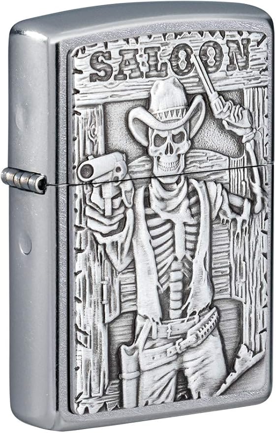 Zippo Saloon Skull Emblem Street Chrome Pocket Lighter