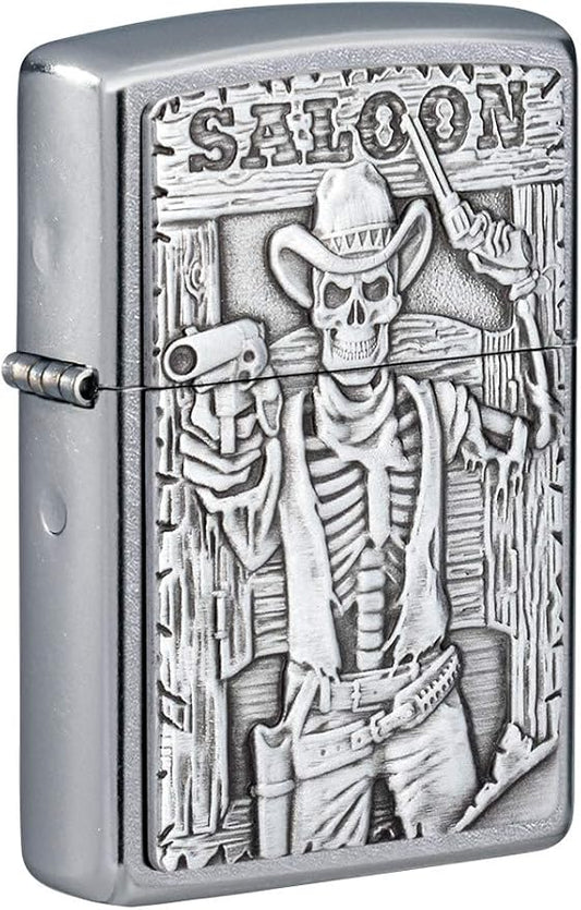 Zippo Saloon Skull Emblem Street Chrome Pocket Lighter