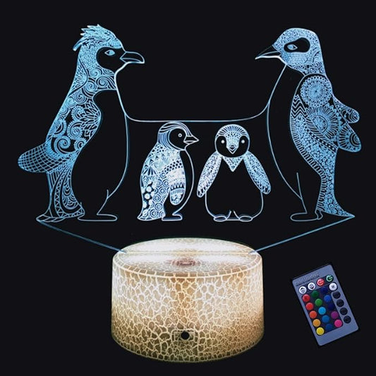 3D Penguin Night Light 16 Colors Changing USB Power Remote Control Touch Switch Decor Lamp Optical Illusion LED Table Desk Lamp