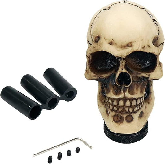 Modengzhe Resin Skull Gear Shift Knob, Crack Pattern Skull Shape Decorative Gear Universal Manual Shifter Knob for Car Modification