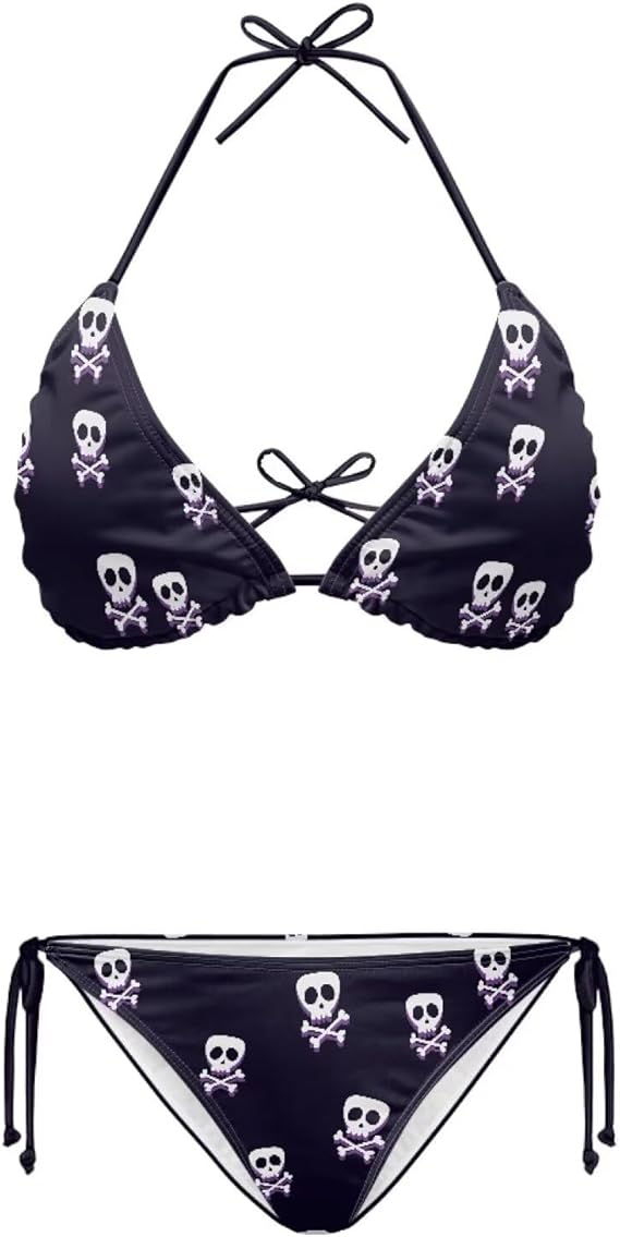 String Women's Sexy Halter Thong Bikini 2 Piece with Tie Sides Summer Triangle Bikini Set Swimsuits