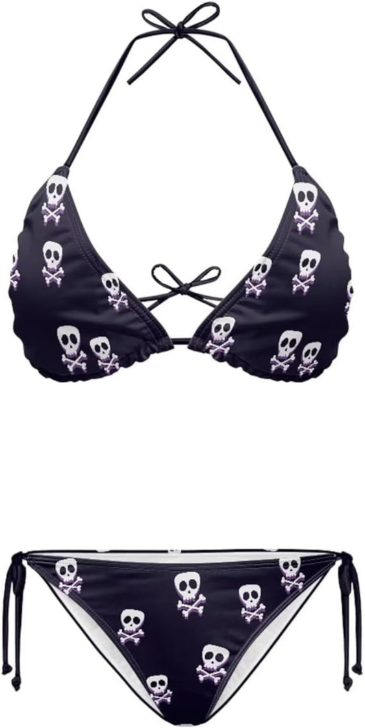 String Women's Sexy Halter Thong Bikini 2 Piece with Tie Sides Summer Triangle Bikini Set Swimsuits