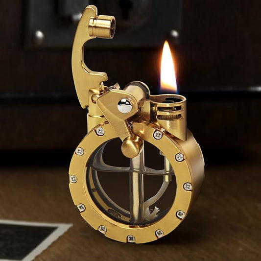 SOMGEM Vintage Steampunk Trench Lighter, Cool Kerosene Lighters with Transparent Fuel Tank, Windproof Reusable Soft Flame Antique Lighter Fluid Refillable, Unique Gifts for Men & Women (No Fuel)