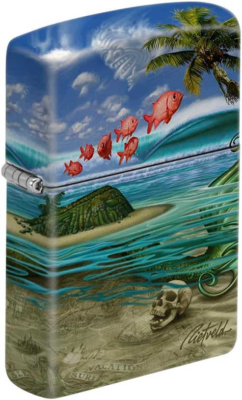 Rick Rietveld Artwork Zippo Lighters (Full Wrap - Tropical Island Beach with Skull)