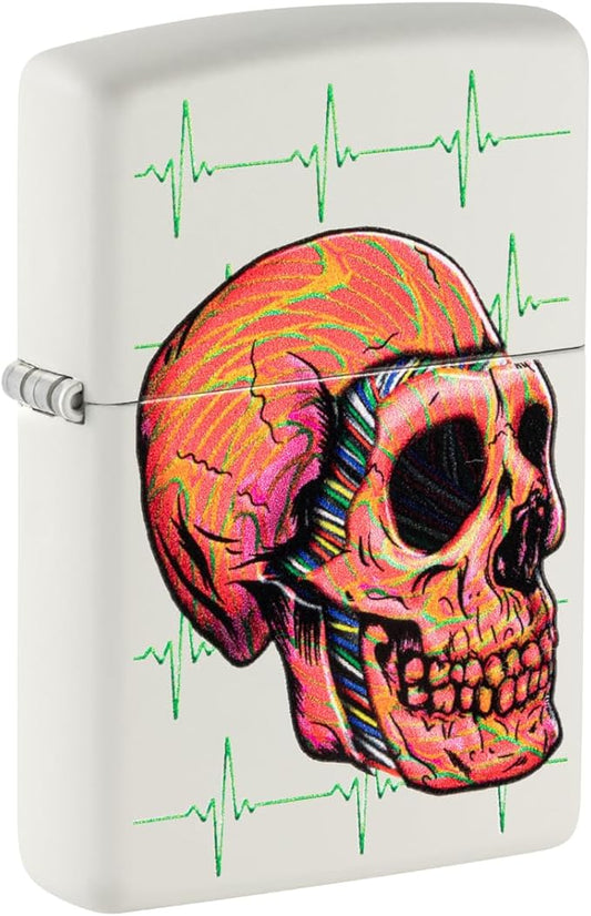 Zippo Cyber Skull Design White Matte Pocket Lighter